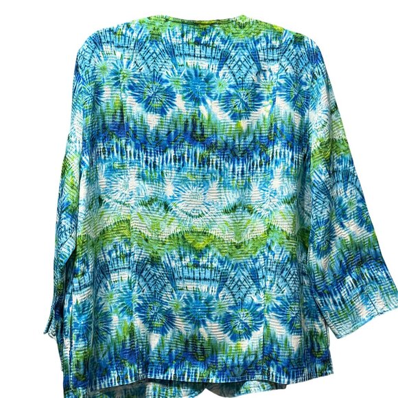 Alfred Dunner Womens Size 16 Multicolor Button-Up Jacket Blue & Green Pattern - Picture 3 of 7